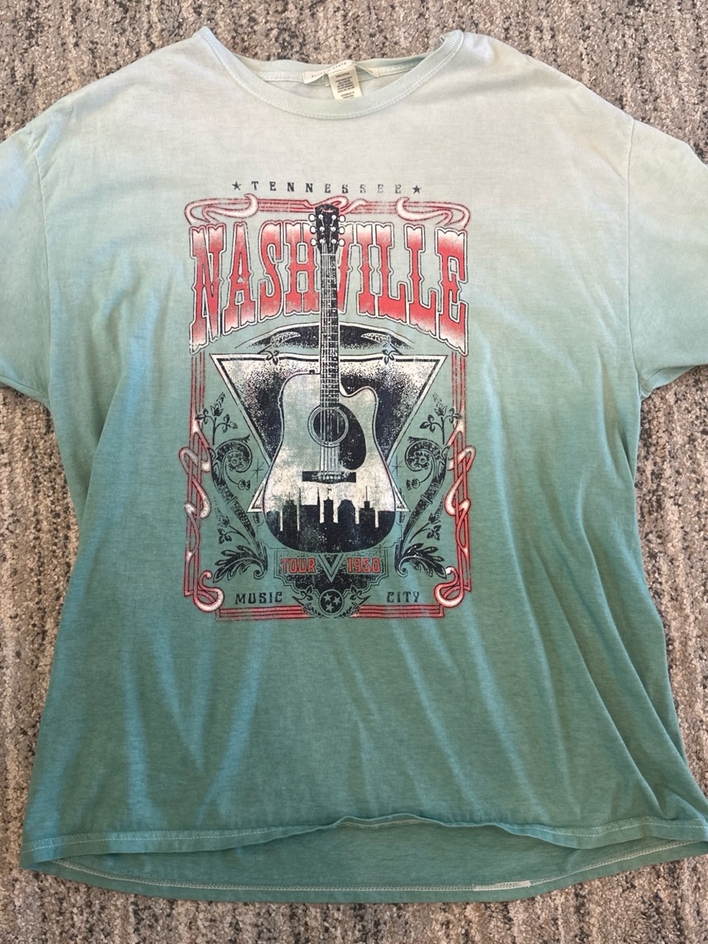 Altar'd State Teal to Light Blue Ombre Nashville Graphic Tee